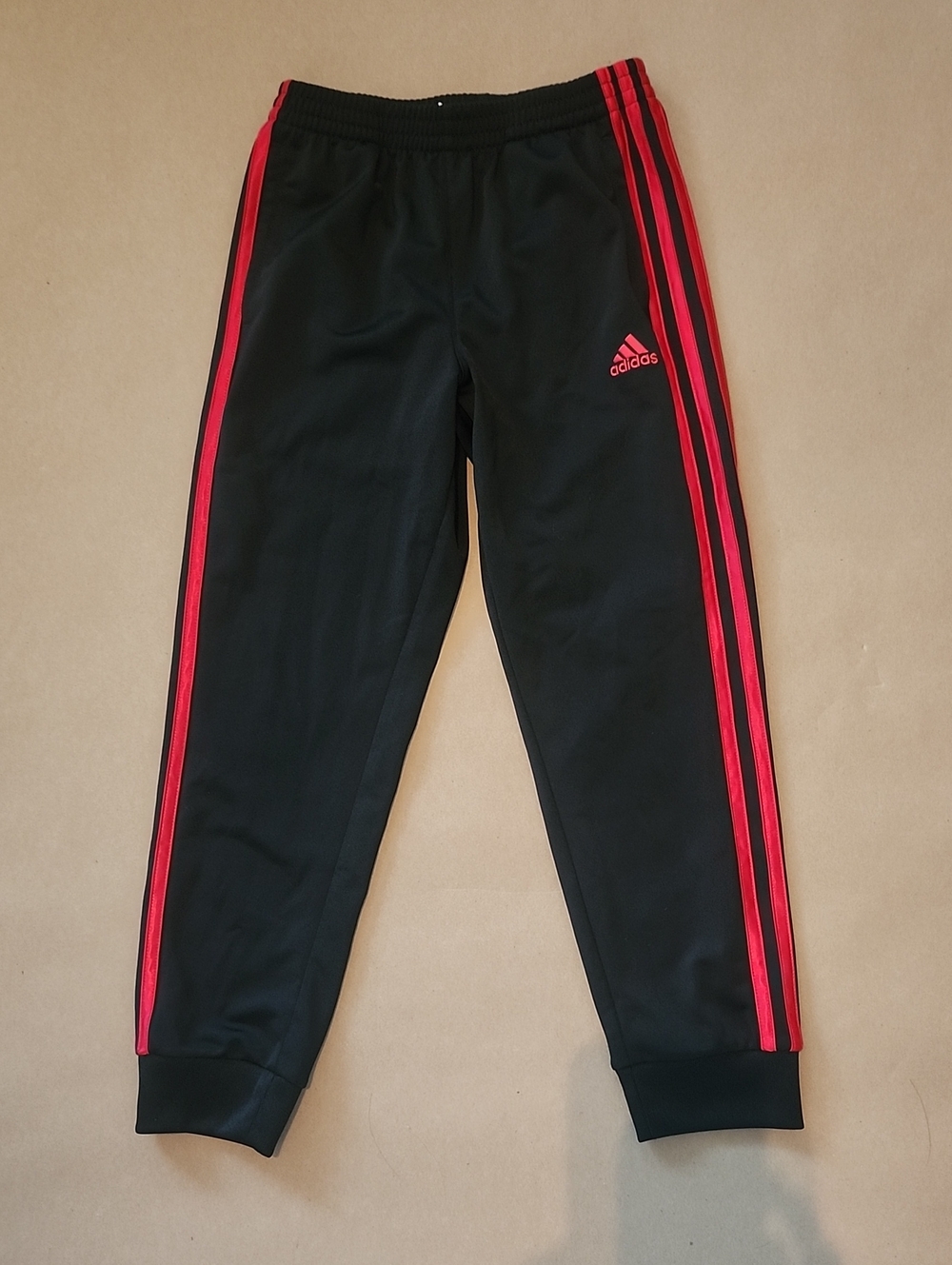 Boys Adidas Black Joggers with Red Side Stripes- Like New
